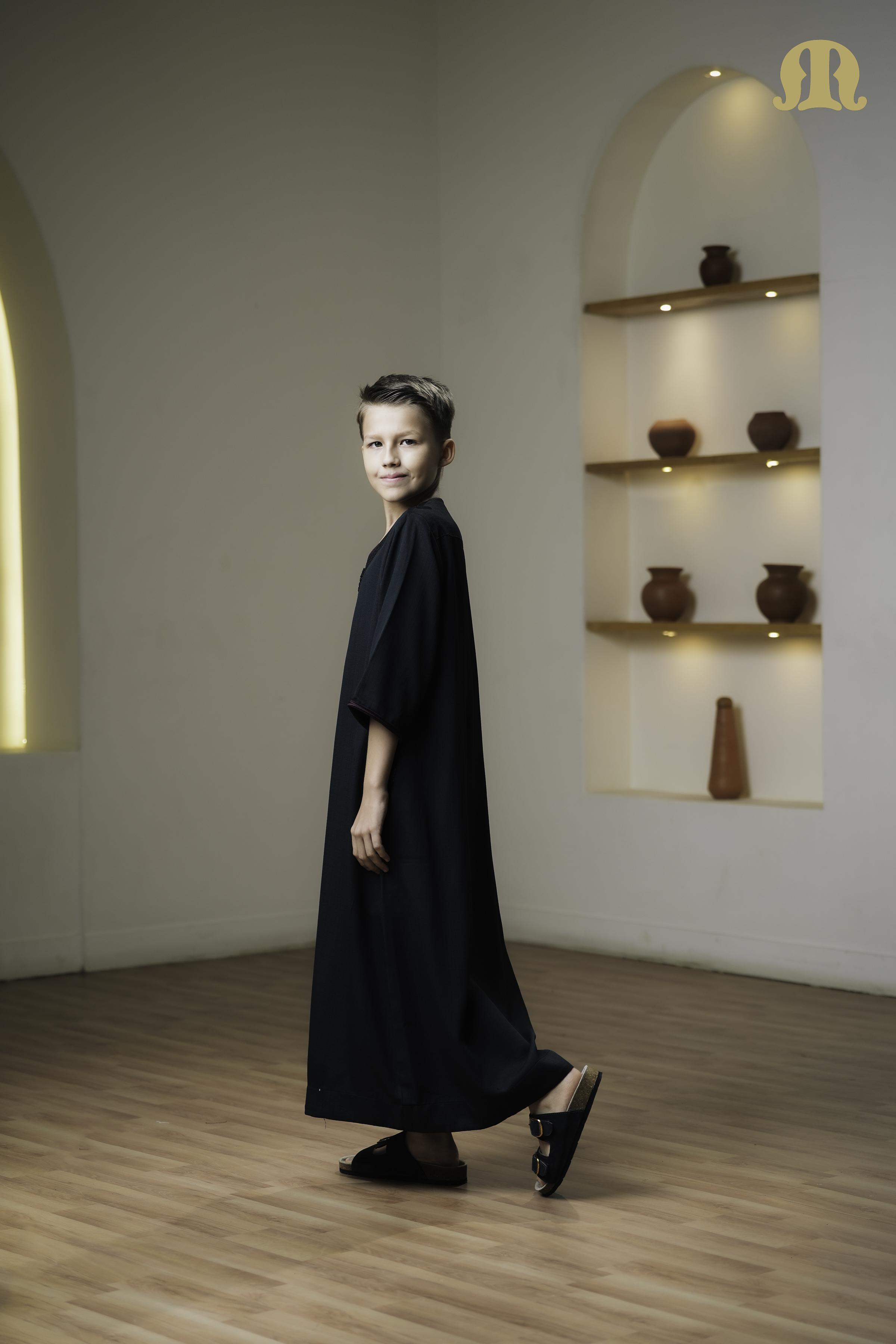 Tiznit Black Moroccan Thobe For boys