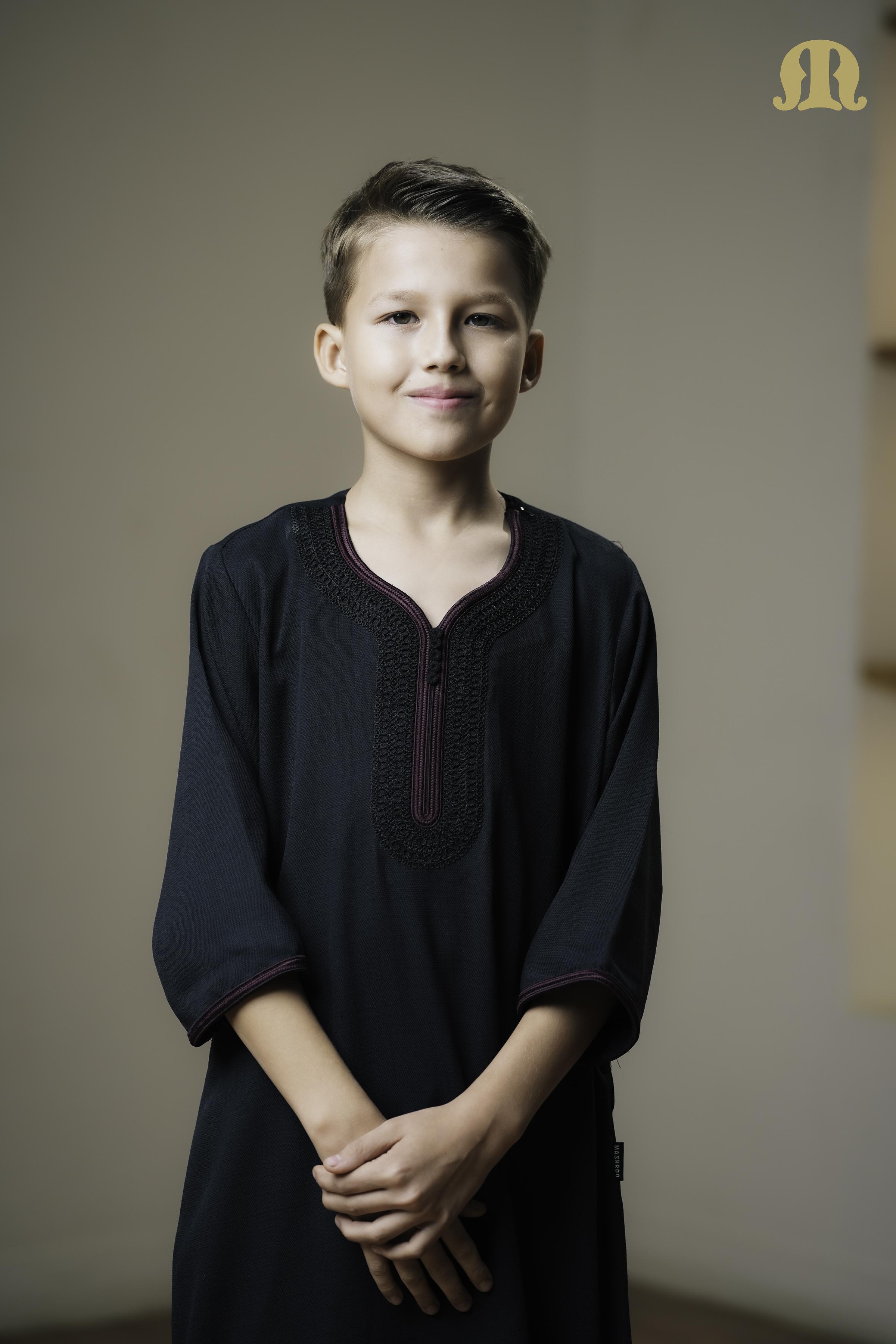 Tiznit Black Moroccan Thobe For boys